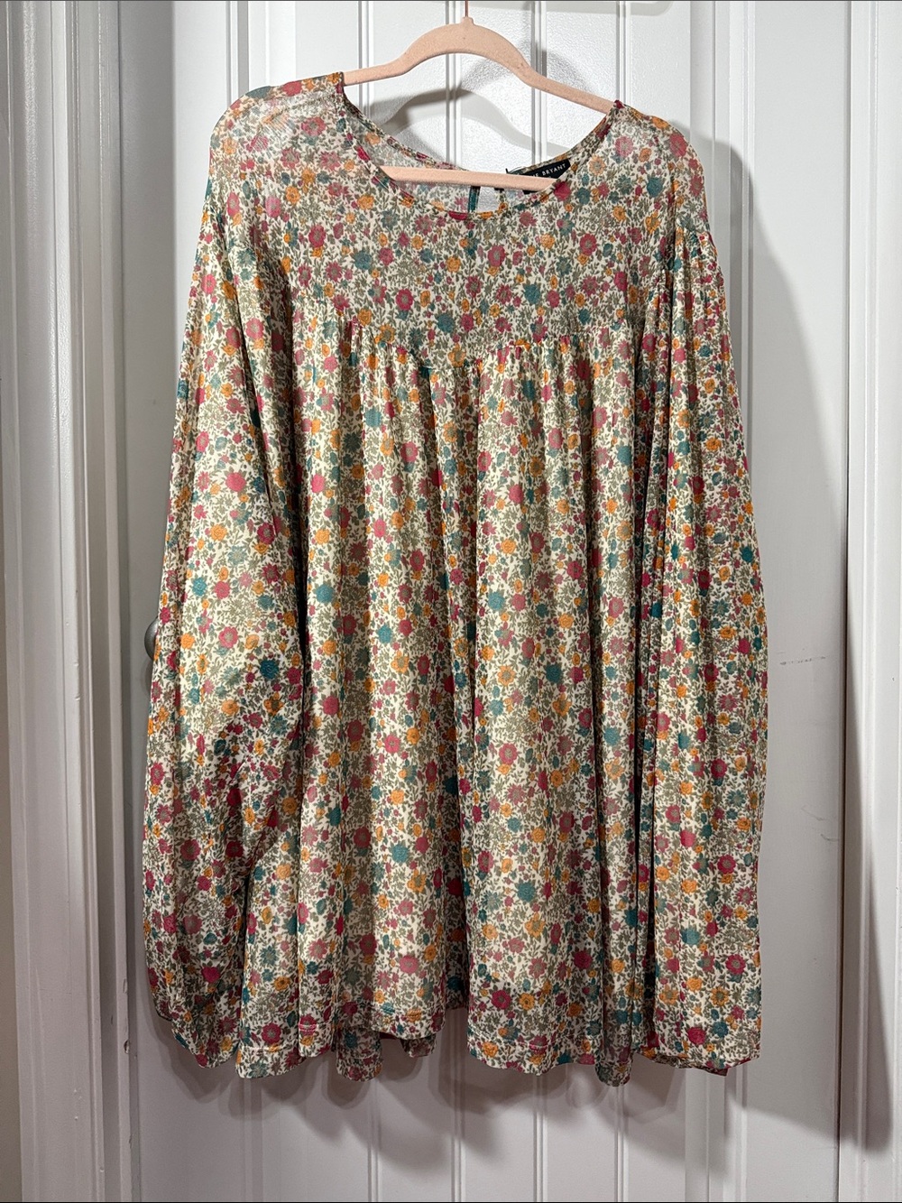 Lane Bryant Floral Peasant Tunic in Cream, Pink & Green